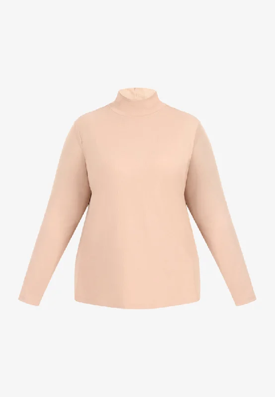 Roselinda Ribbed Long Sleeve Turtleneck Top - Nude