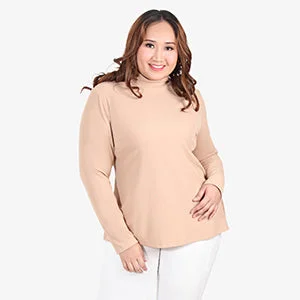 Roselinda Ribbed Long Sleeve Turtleneck Top - Nude