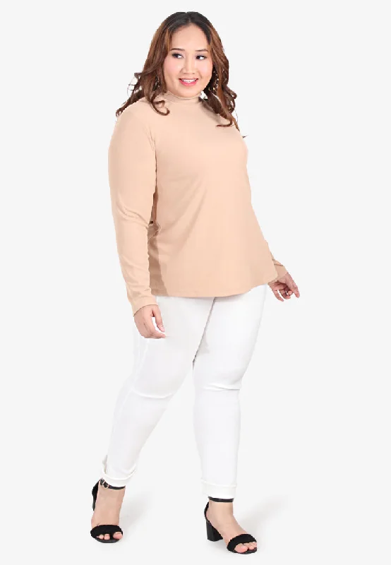 Roselinda Ribbed Long Sleeve Turtleneck Top - Nude