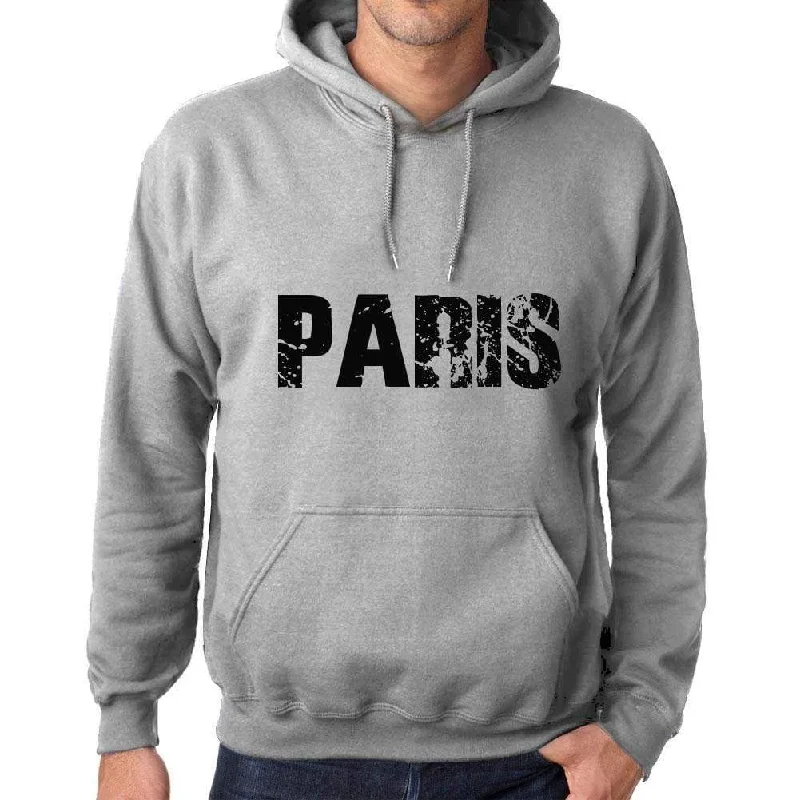 Unisex Printed Graphic Cotton Hoodie Popular Words PARIS Grey Marl