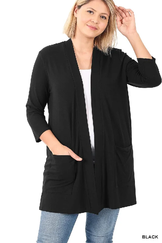 Plus Slouchy Pocket Open Cardigan (Black)