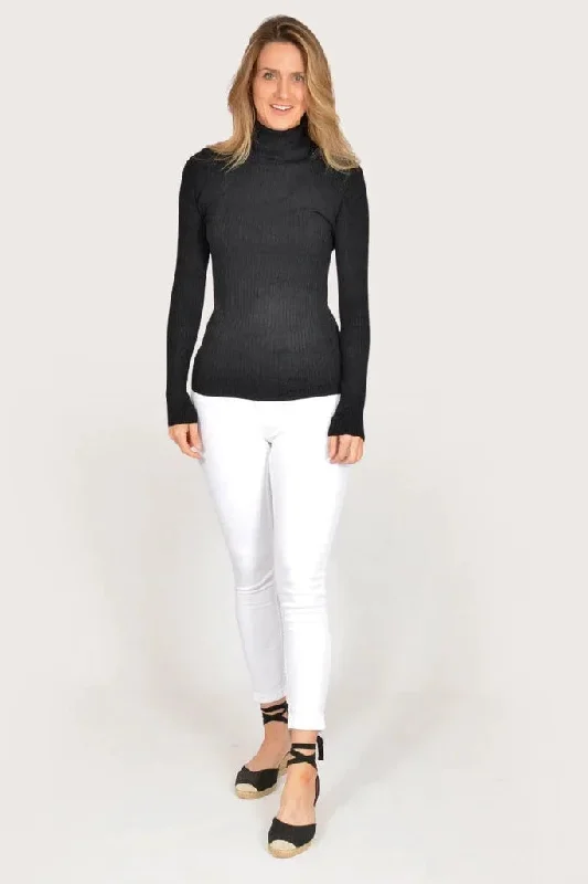 Ribbed Polo Neck Top