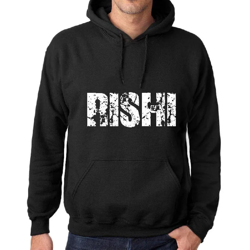 Men's Women's Unisex Printed Graphic Cotton Hoodie Soft Heavyweight Hooded Sweatshirt Pullover Popular Words RISHI Deep Black