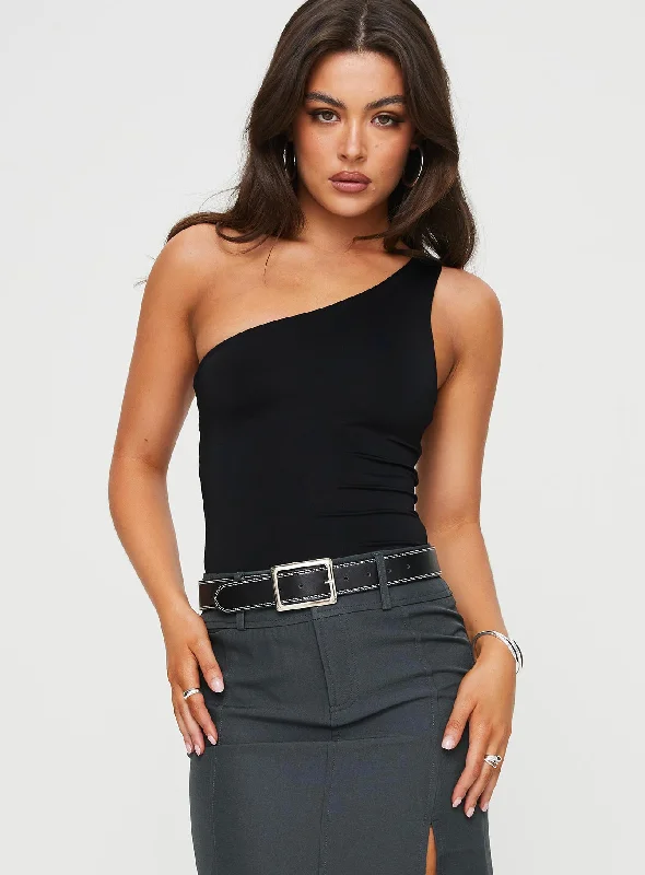 Shallie One Shoulder Bodysuit Black