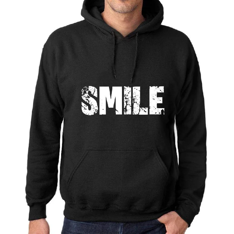 Men's Women's Unisex Printed Graphic Cotton Hoodie Soft Heavyweight Hooded Sweatshirt Pullover Popular Words SMILE Deep Black