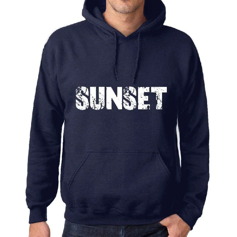 Unisex Printed Graphic Cotton Hoodie Popular Words SUNSET French Navy