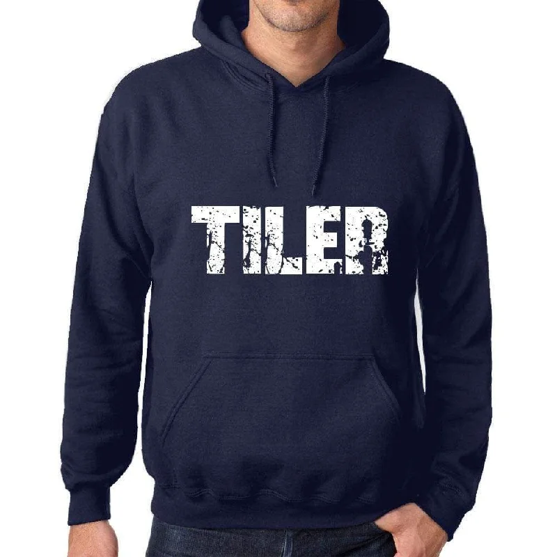 Unisex Printed Graphic Cotton Hoodie Popular Words TILER French Navy