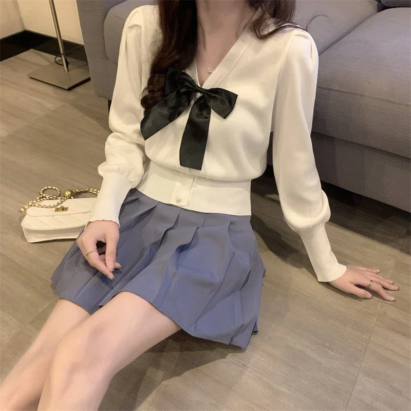 Women's Cute Puff Sleeved Bowknot Cardigan