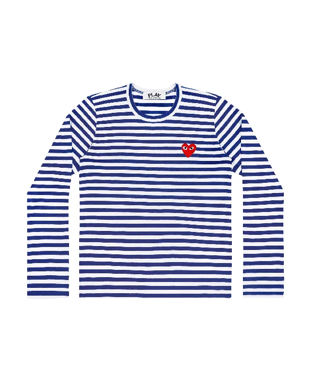 Women's L/S Stripes Red Heart T-shirt - Navy