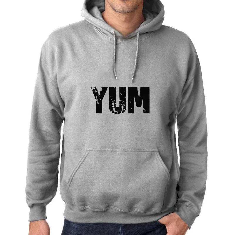 Unisex Printed Graphic Cotton Hoodie Popular Words YUM Grey Marl