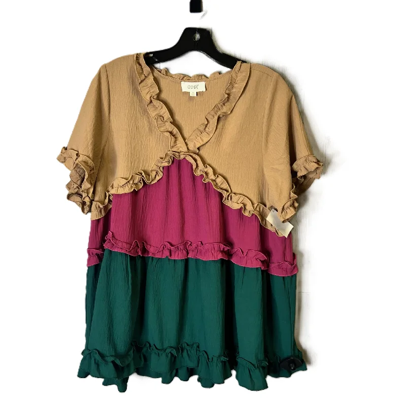 Brown & Purple Top Short Sleeve By Oddi, Size: M