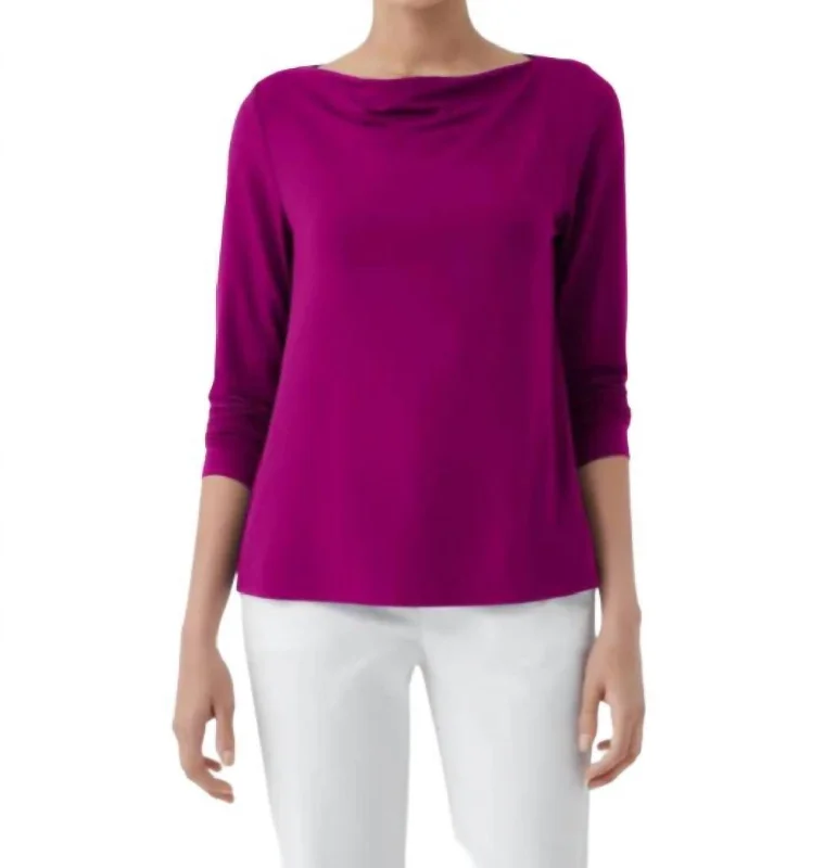 Cowl Neck Long Sleeve Tee Top In Rhapsody