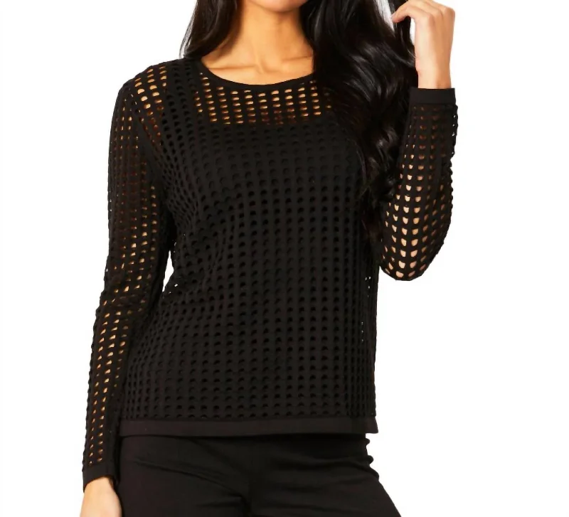 Crochet Crew Neck Top In Black