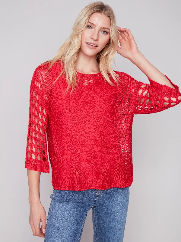 Fancy Stitch Crochet Sweater - Cherry