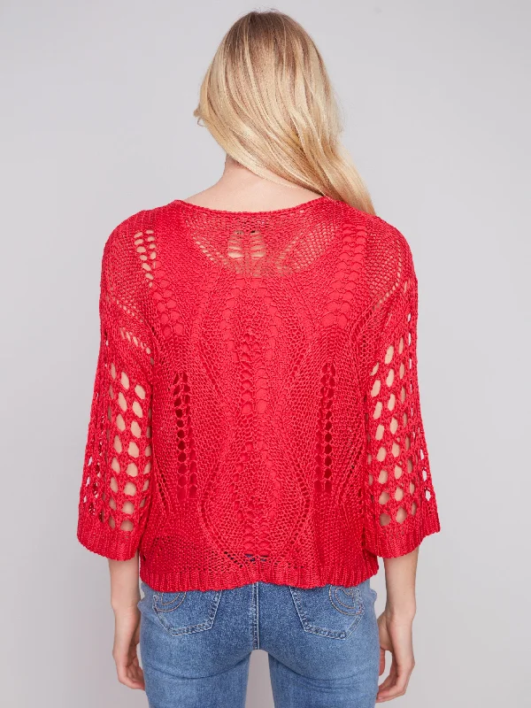 Fancy Stitch Crochet Sweater - Cherry