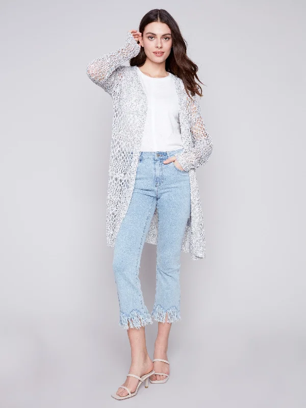 Long Knit Crochet Cardigan - Denim