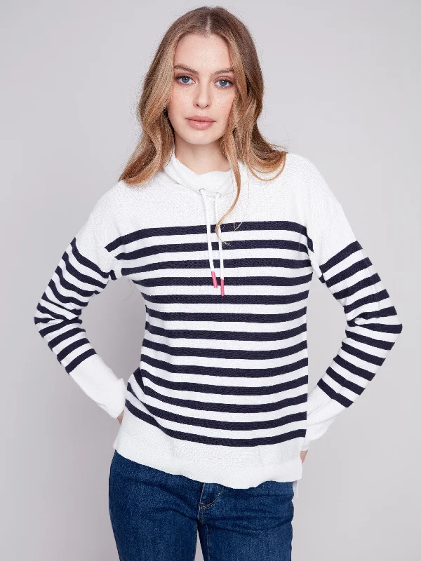 Ottoman Cotton Funnel Neck Sweater - Nautical