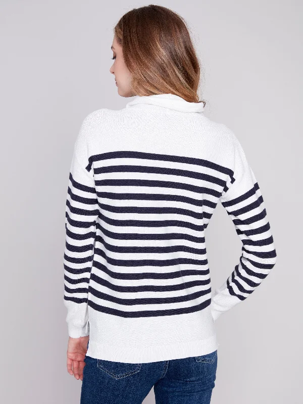 Ottoman Cotton Funnel Neck Sweater - Nautical