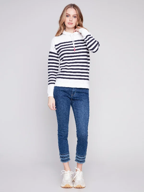 Ottoman Cotton Funnel Neck Sweater - Nautical