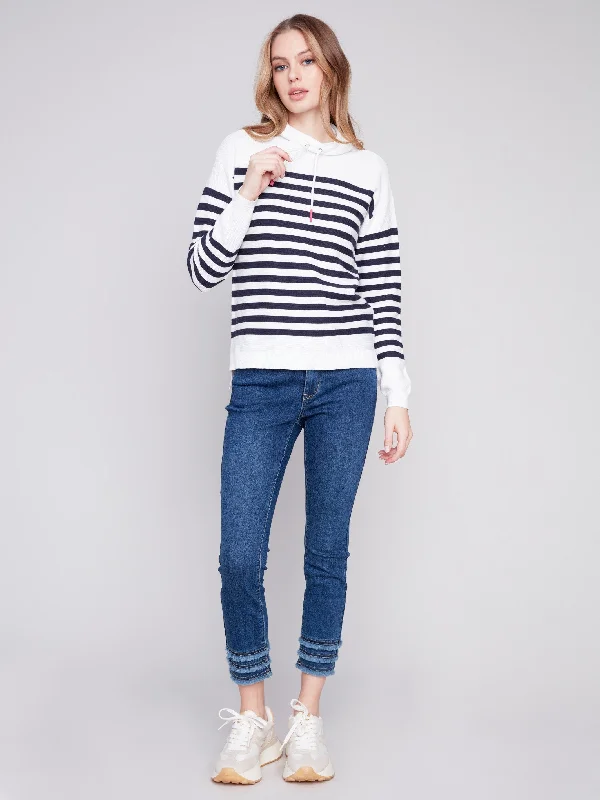 Ottoman Cotton Funnel Neck Sweater - Nautical