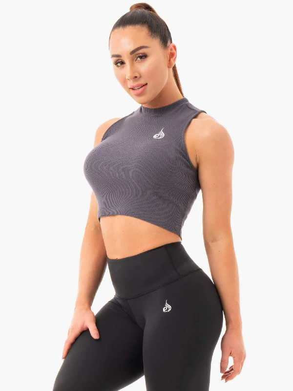 Ribbed Crop Tank - Charcoal