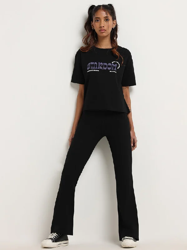 Studiofit Black Printed T-Shirt