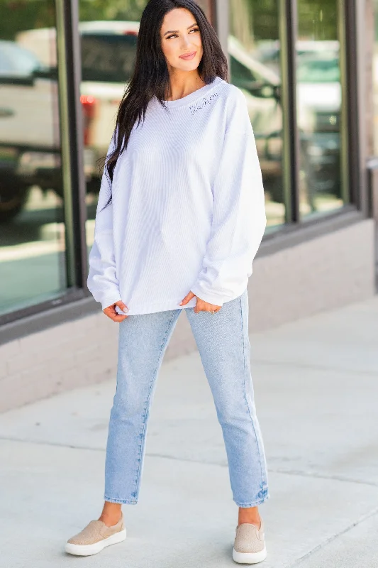 Teacher White Corded Embroidered Sweatshirt