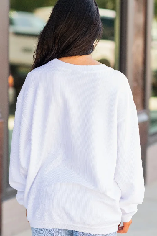 Teacher White Corded Embroidered Sweatshirt