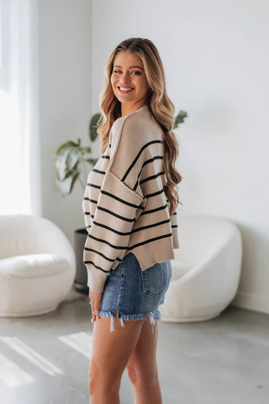 Valentina Striped Sweater - Taupe