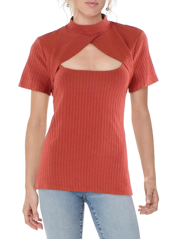 Womens Cut-Out Mock Neck T-Shirt