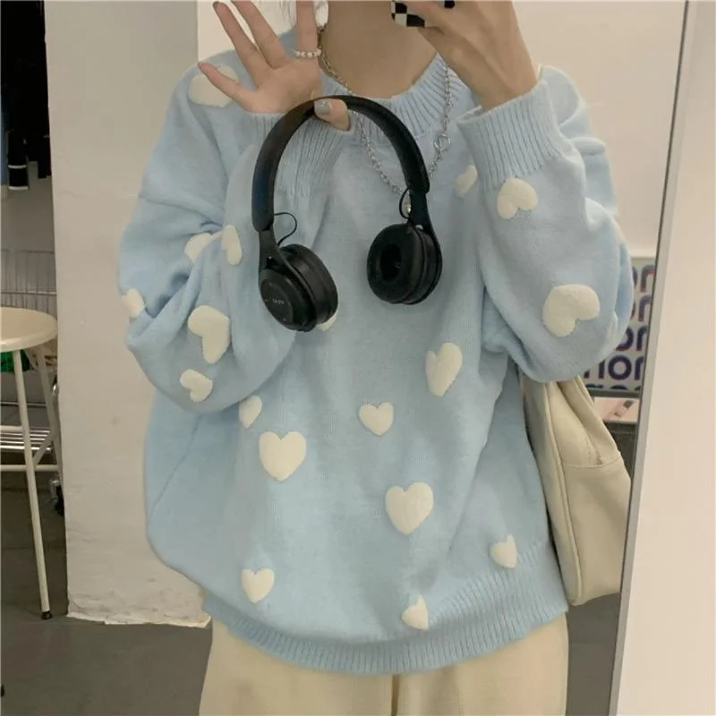 Women's Kawaii Heart Knitted Loose Sweater