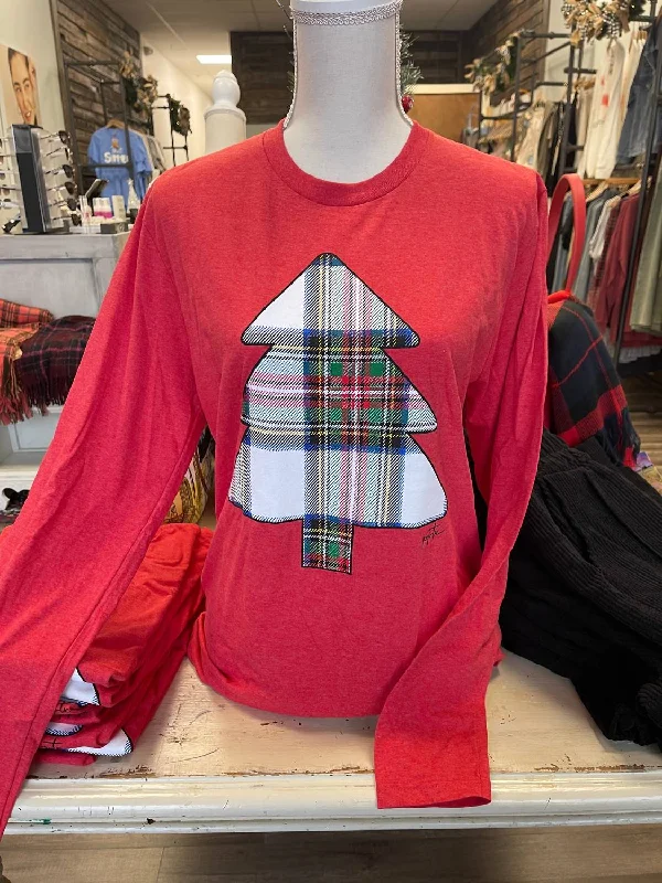 Women's Plaid Tree Longsleeve Tee In Red