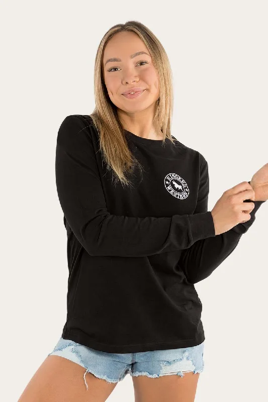 Signature Bull Womens Loose Fit Long Sleeve T-Shirt - Black/White