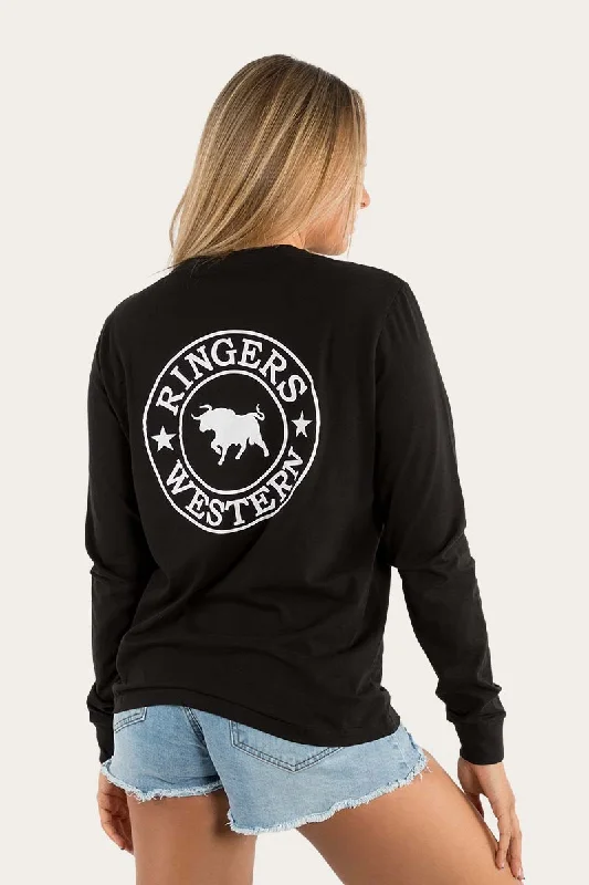 Signature Bull Womens Loose Fit Long Sleeve T-Shirt - Black/White