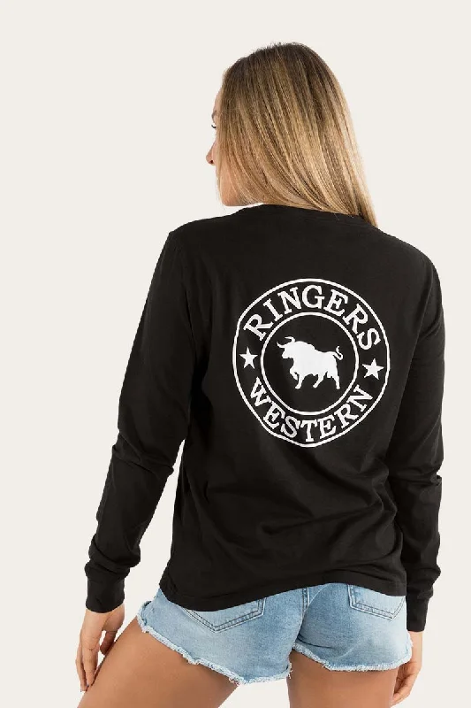 Signature Bull Womens Loose Fit Long Sleeve T-Shirt - Black/White