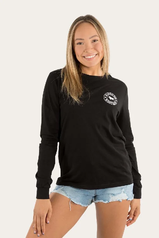 Signature Bull Womens Loose Fit Long Sleeve T-Shirt - Black/White